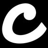 White letter 'c' on a black background